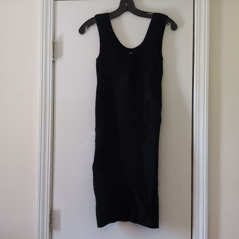 Aura Black Ribbed and Ruched on sides‎ Sleeves Bodycon Dress Size S/M